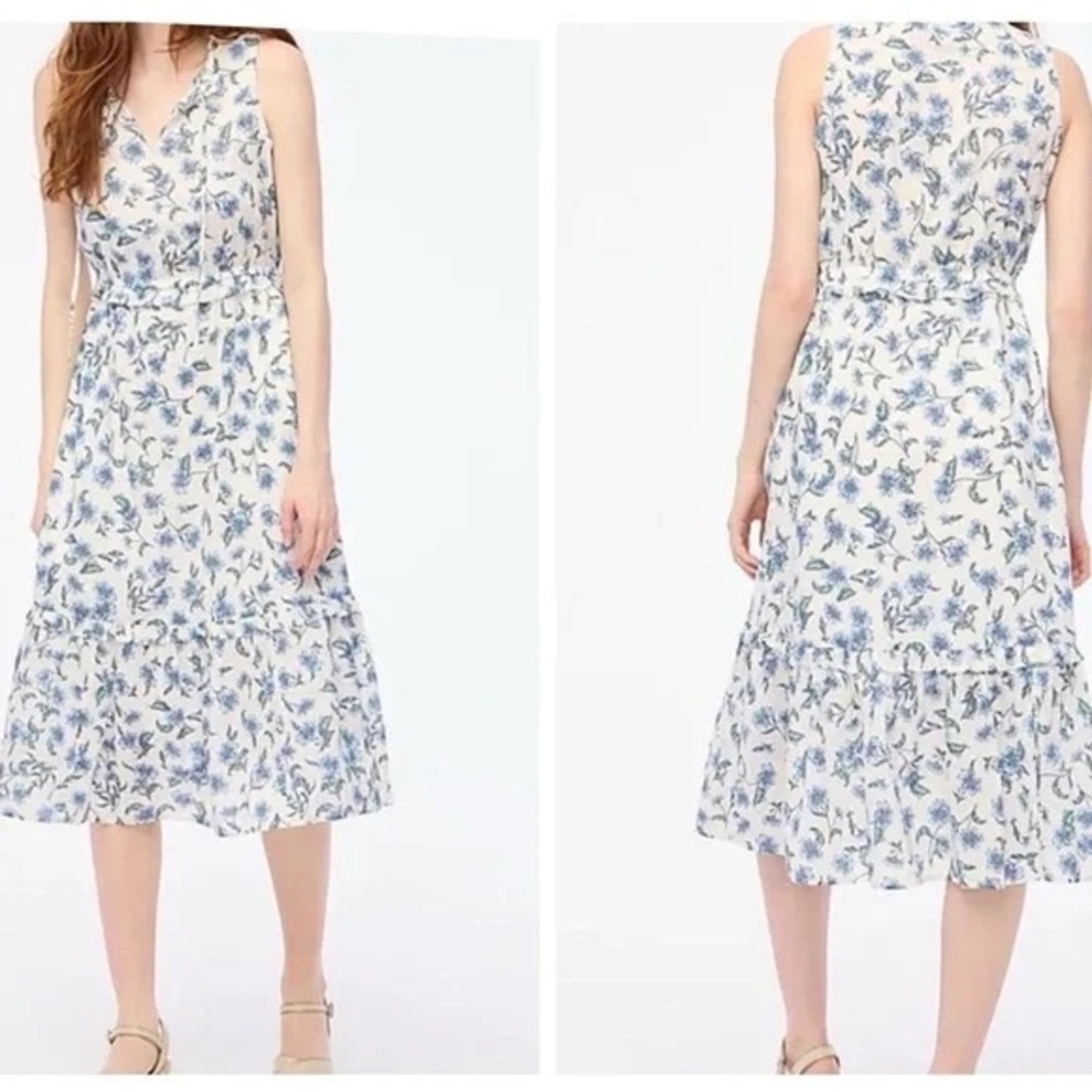 Women’s J Crew Factory Floral Tiered Lined Sleeveless Ruffled Midi Dress Size 12